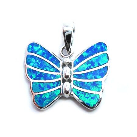 Sterling Silver and Blue Fire Opal Butterfly Pendant - Click Image to Close